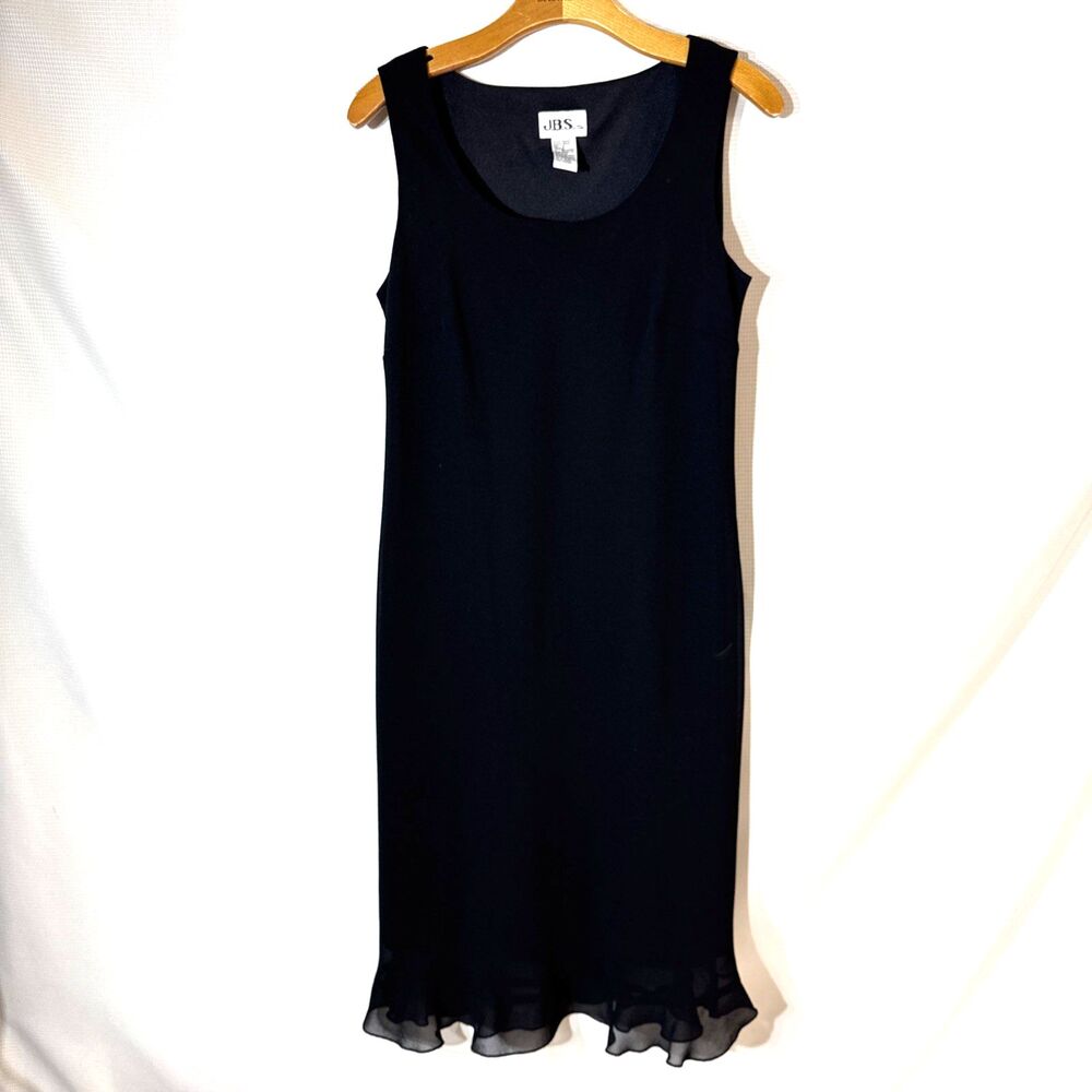 JBS LTD Black Sleeveless Midi Dress Ruffled Hem Scoop Neck Lined Chiffon - 8